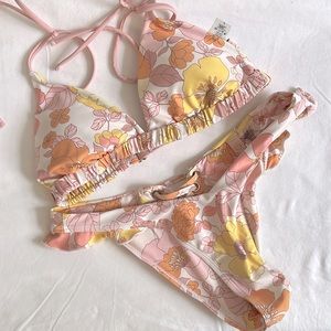 Power 2 The Flower P2F floral triangle bikini with lace up bottoms
